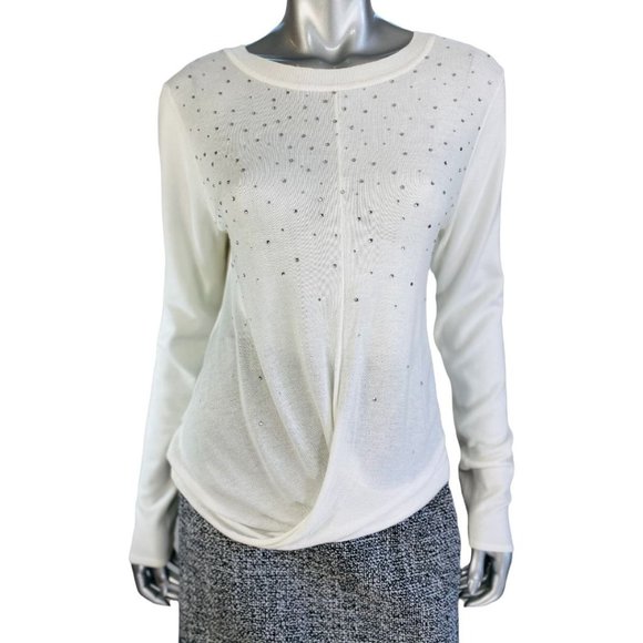Neiman Marcus White Embellished Rhinestone Top S - Picture 7 of 7